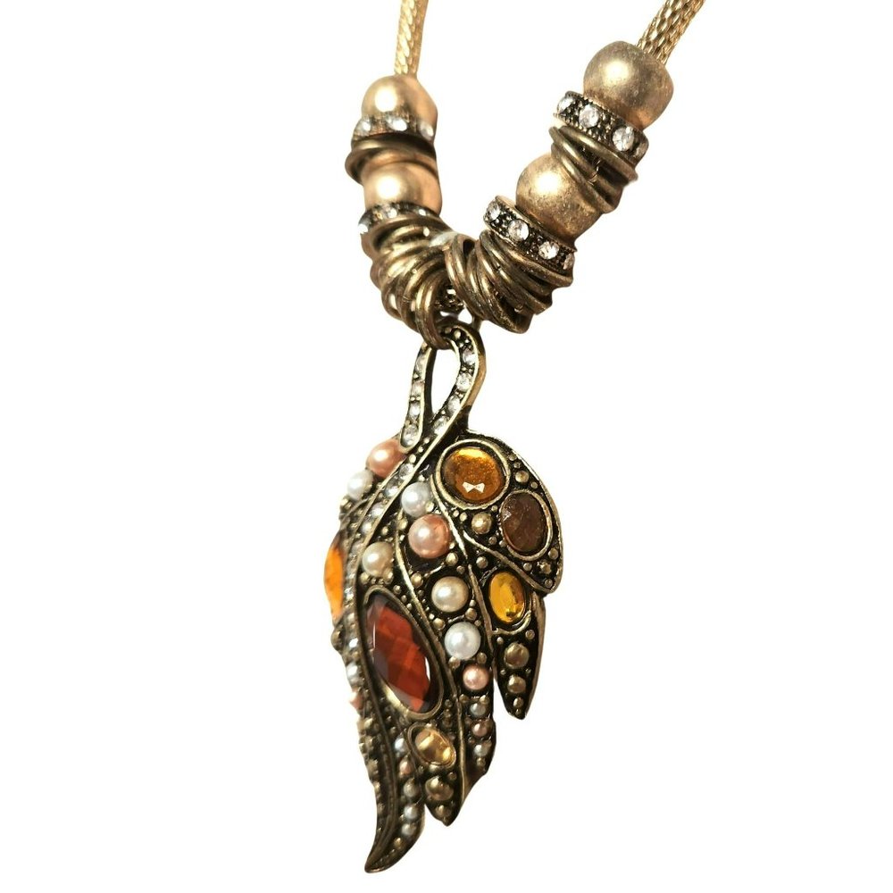 Victorian Style Necklace Teardrop Pave Set Pearls & Rhinestones Rope Style Chain